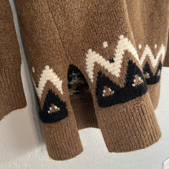 Fair Isle Slouchy Brown V Neck Tunic Sweater Oversized Small Old Navy Winter Ski - Picture 5 of 8